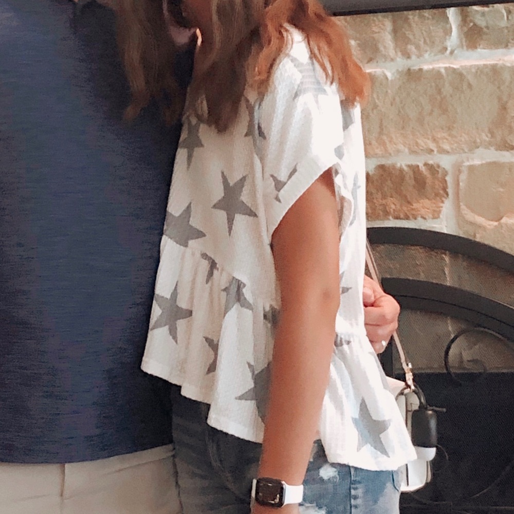 star waffle material top with ruffle